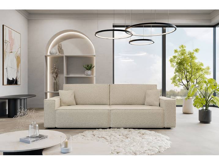 Schlafsofa GONDHI Weiß Teddystoff Quila 245 x 83 x 90cm Modern