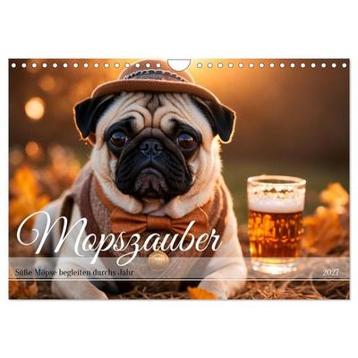 Mopszauber - Süße Möpse begleiten durchs Jahr (Wandkalender 2027 DIN A4 quer), CALVENDO Monatskalender