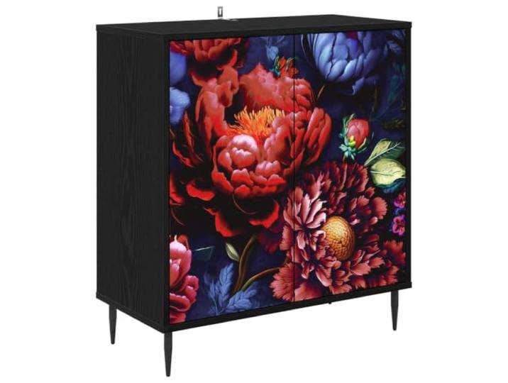 LASWWQMRF Sideboard Kiel Schwarz Eichen-Optik 69x33x76 cm Kommode Kompakter Beistellschrank mit 2 Türen für Schlafzimmer und Flur. Dekoratives Muster und erhöhte Füße fördern Luftzirkulation.