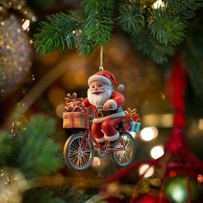 Rare Purchases Cartoon Santa Claus Bicycle Gifts, 2d Acrylic Winter Decorative Hanging, Christmas Pendants Christmas Tree Decoration 5pcs