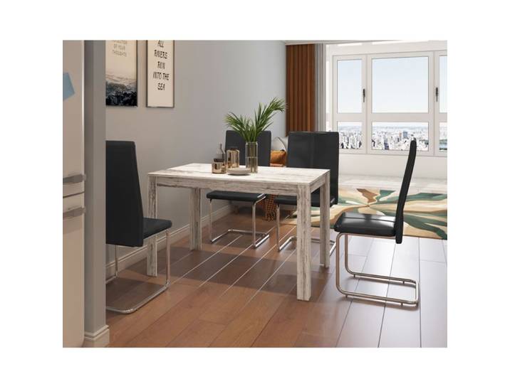 Lynn - Table à Manger En Effet Bois Blanc Antique 6 Personnes L120