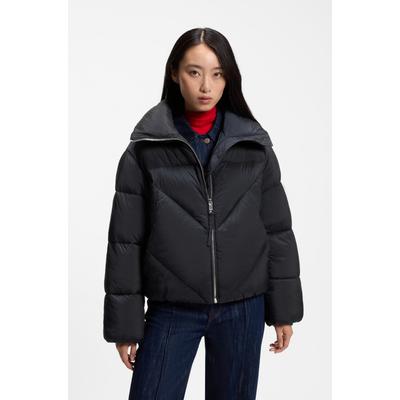 Steppjacke BOSS ORANGE "Padilena Premium Damenmode", Damen, Gr. 46, blau (dunkelblau 408), Web, Obermaterial: 100% Polyamid, unifarben, regular fit normal, elastischer Bund, Jacken Steppjacke, Regular Fit mit Stehkragen, gefütterte Taschen