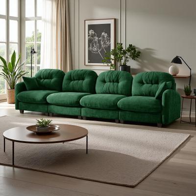 Chenille Modular Sofa with Quilted Pleated Design and Ergonomic Design