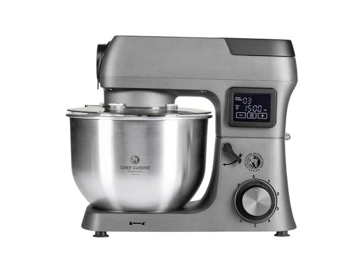 Chef Cuisine Multi-Küchenmaschine, Edelstahl, Dunkelgrau, Metall, Kunststoff, 6.2 L, 37x31.5x24 cm, LCD Display, Bedienfeld, akustisches Signal am Ende des Kochvorgangs, sicherer Stand durch Saugfüße, Sicherheitsschaltung - Betrieb nur bei geschlossenem Deckel möglich, rutschfeste Stellfüße, Sicherheitsabschaltung gekipptem Motorkopf, Sicherheitsverschluss für Rührschüssel, Überlastungsschutz, Spritzschutz, Timerfunktion, herausnehmbarer Behälter, Planetengetriebe, Küchengeräte, Küchenmaschinen