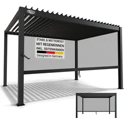 Juskys Lamellendach Tahiti 3x4 m inkl. Seitenwand 4 m - Stahl Pergola - Terrassenüberdachung stabil - Anthrazit