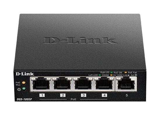 D-Link DGS-1005P/E, 5-Port Unmanaged Desktop Gigabit PoE+ Switch