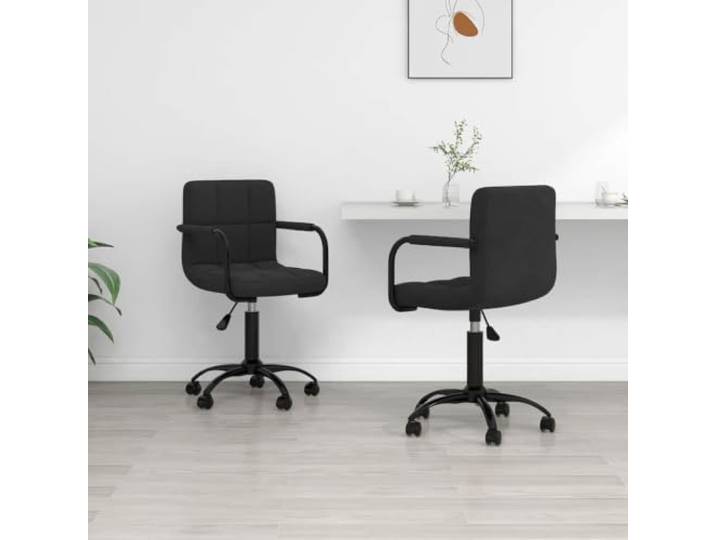 2er Set Esszimmerstühle Drehbar Schwarz Samt mit Rollen Höhenverstellbar Samtbezug, 360 Grad drehbar, Gasdruckfeder, Stahlgestell, Rollen, modernes Design