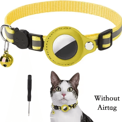 Inspire Curations Reflective AirTag Cat Collar Anti Lost GPS Tracker Collar With Bell & Protective Holder yellow No Airtag
