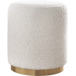 Runder Pouf aus weißem Wollbouclé-Effektstoff und goldenem Metall D40 cm AMAYA