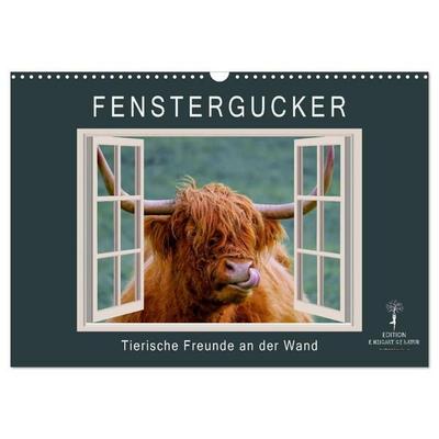 Fenstergucker - tierische Freunde an der Wand (Wandkalender 2027 DIN A3 quer), CALVENDO Monatskalender