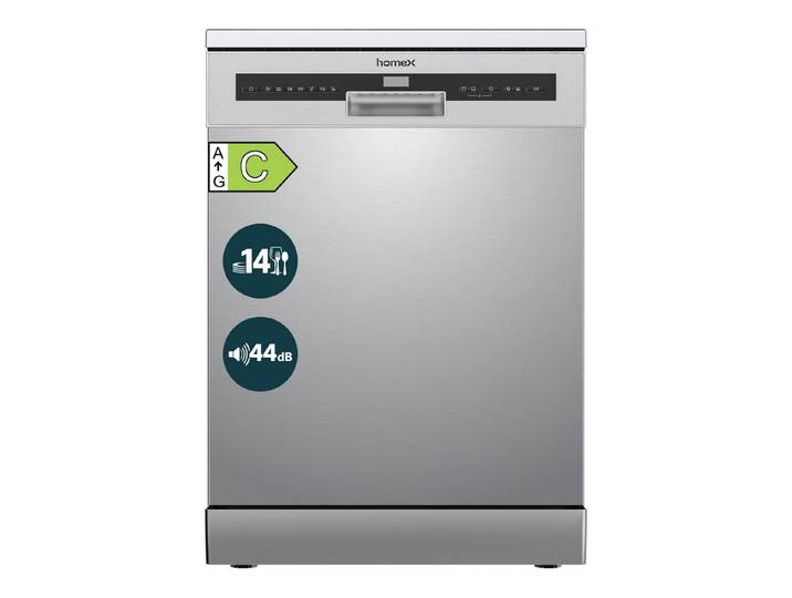 homeX Standgeschirrspüler DWFS601444C-S, 10 l, 14 Maßgedecke, Spülmaschine freistehend 60 cm, 14 Gedecke, AquaStop, unterbaufähig