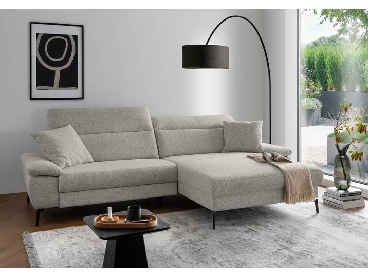 Ecksofa mit Longchair Weiß/Beige Strukturstoff Juella 300 x 104 x 178cm Longchair davorstehend rechts Keine Funktion Modern