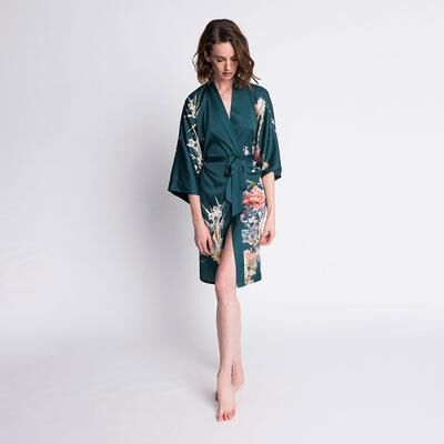 KIM + ONO Woman's Spring Short Floral Kimono Robe   KIM+ONO - vintage teal / one size