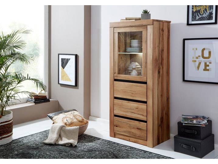 Vitrine 62x42 Chênes sauvage et lombard huilé Bois naturel MONTREUX #122