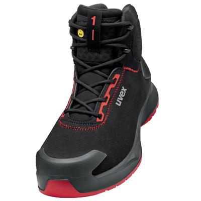 Sicherheitsstiefel UVEX "1 x-craft Stiefel" Gr. 44, schwarz (schwarz, rot), 44, Obermaterial: 100% sonstige Fasern AF., Schuhe
