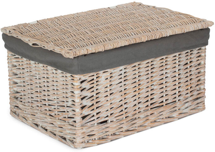 August Grove Wicker Extra Large Lined Storage Hamper Basket White Wash/Grey