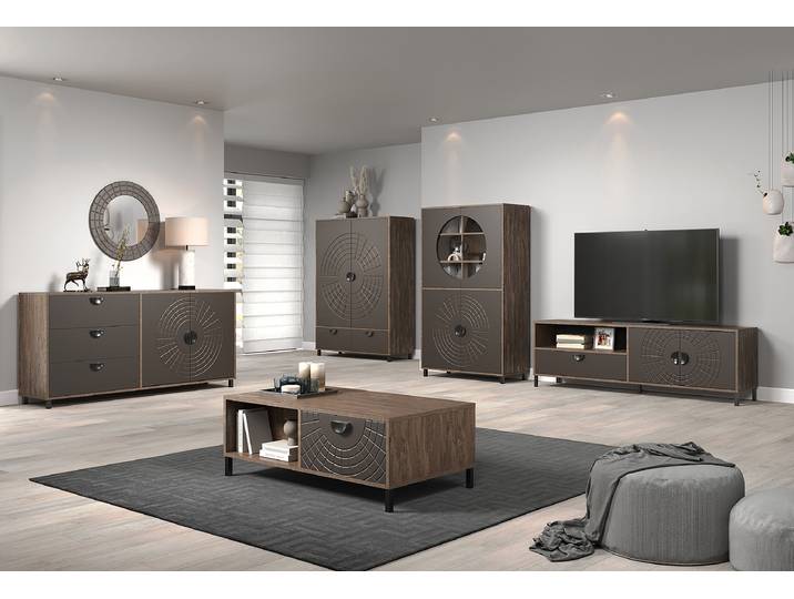 TV-Lowboard Fusion Spanplatte, beschichtet Braun/Grau 183 x 55 x 40cm