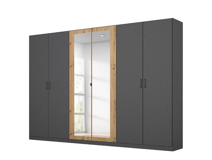 Armoire Miro avec miroir 271cm Gris/Imitation chêne Artisan/Gris métallisé