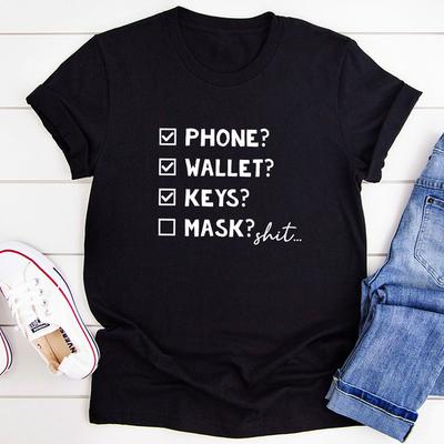 ForAllApparel Phone Wallet Keys Mask Checklist T Shirt Black Heather M