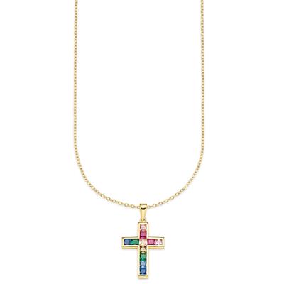 Kette mit Anhänger BRUNO BANANI "Schmuck Geschenk Silber 925 Halsschmuck Halskette Regenbogen Kreuz", gold (gelbgoldfarben, mehrfarbig), Halsketten, Damen, Silber 925 (Sterlingsilber), L: 48, mit Zirkonia (synth.)