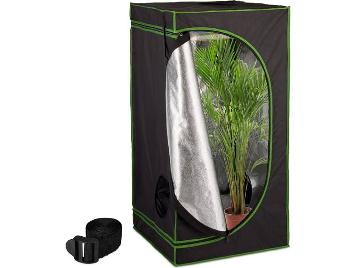 Relaxdays Growzelt, HxBxT: 120x60x60 cm, reflektierende Innenfolie, lichtundurchlässig, indoor Zuchtzelt, schwarz/grün