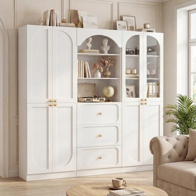 Rackcog Modern Arched Bookcase Set with Drawers and Doors, Combinable Display Storage System Kitchen Pantry Oragnizer