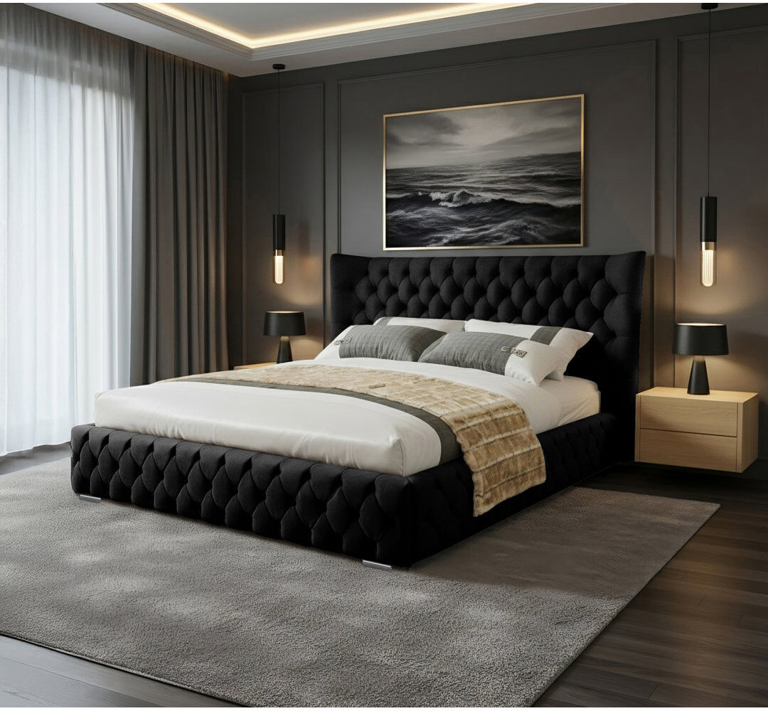Canora Grey Achilleas Upholstered Bed Black Single (3')