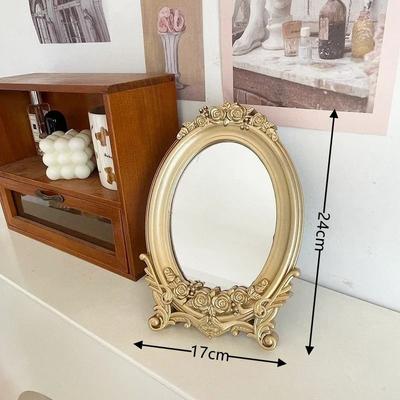 Uplift Picks Elegant Vintage Gold Table Mirror Ornate Carved Vanity Decorative Mirror Tray a