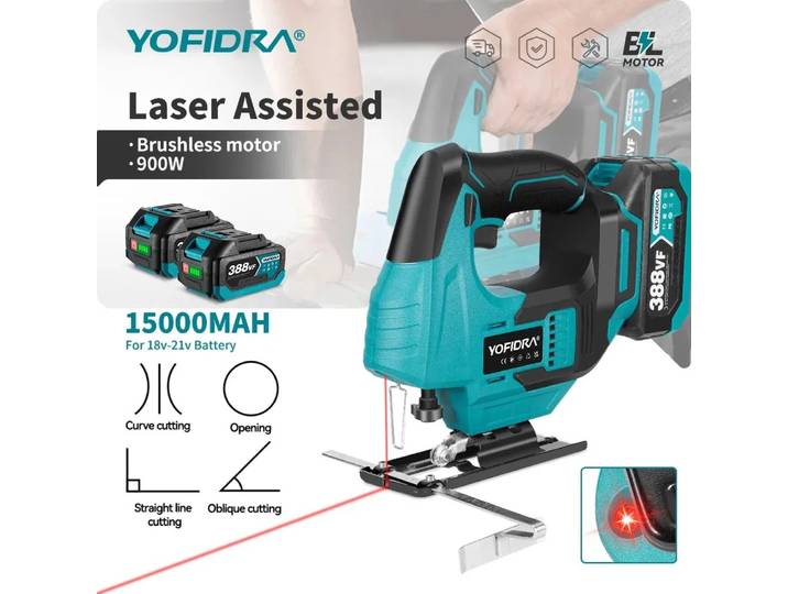 YOFIDRA 3800 tr/min scie sauteuse électrique sans brosse Laser infrarouge courbe scie multifonction outil de travail du bois pour Makita 18V batterie broche