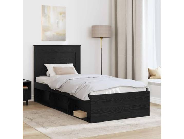 SKTQYQO Bettgestell mit Kopfteil, schwarz, 90 x 200 cm, Kiefer massiv Robustes technisches Holz, feste Latten, einfache Reinigung, geeignet für moderne Räume
