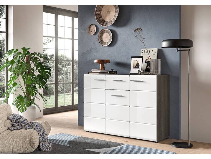Kommode 120 cm 120 x 85 x 37cm Grau/Weiß