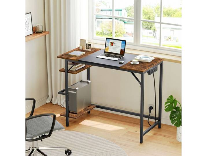 HOOBRO Bureau d'Ordinateur Table d'Étude avec Multiprise Bureau de Style Industriel pour Bureau à Domicile Télétravail Salon