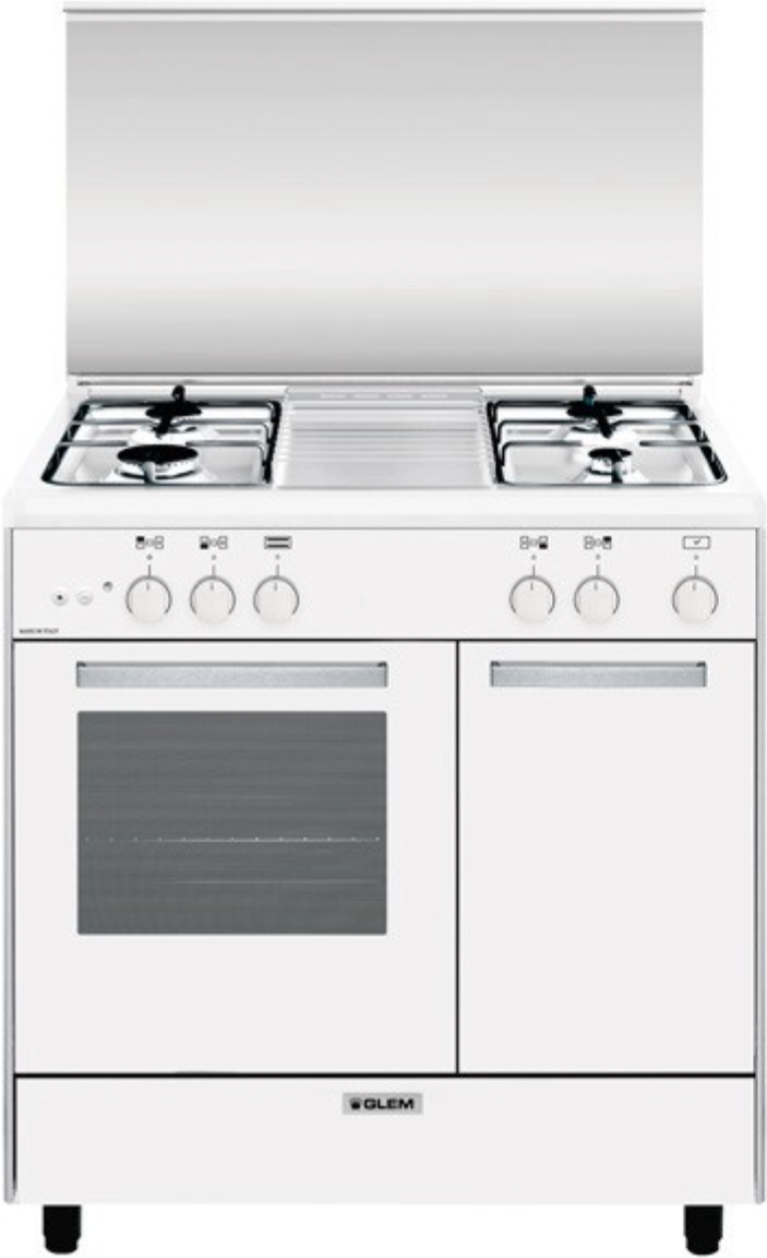 Ⓜ️🔵🔵🔵 GLEM GAS AR854GX Alpha - Cucina bianca, 80x50 cm, con coperchio, forno a gas e va