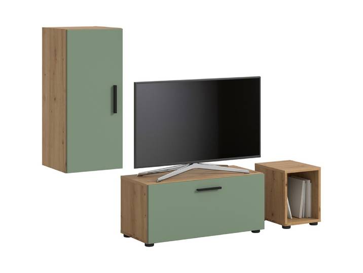 Wohnwand The One , 3-teilig , Artisan Oak / Smoke Green