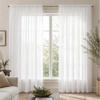 Home Mart Goods "White Sheer Window Rod Pocket Curtain Set 90"" Inches Long (2 Panels) - 90"" Long"