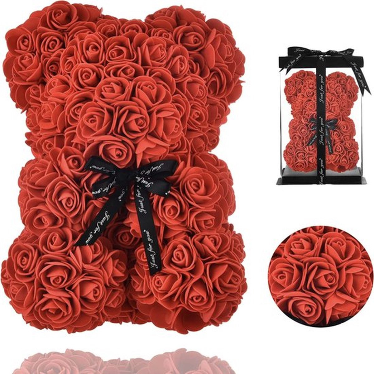 Donkersstuff Rode Rozen Teddy Beer met Cadeaubox - 25 cm