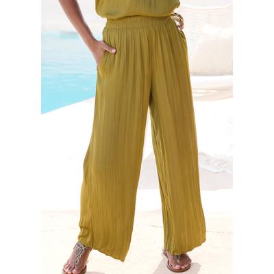 Palazzohose LASCANA "mit weiten, plissierten Hosenbeinen", Damen, Gr. 42, N-Gr, grün, Web, Obermaterial: 100% Polyester, unifarben, figurumspielend knöchellang, Hosen Palazzohose, mit Plisseefalten, leichte Satinqualität, luftige Sommerhose, elegant