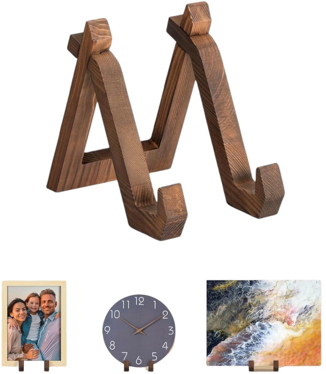 Houten bordenstandaard voor decoratieve fotolijsten, Bruin, 15 cm