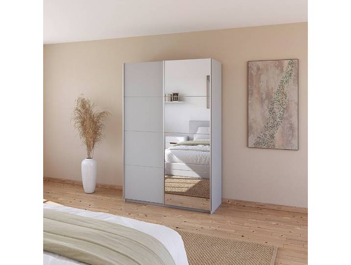 Armoire - Miroir 136cm Gris/Gris soie