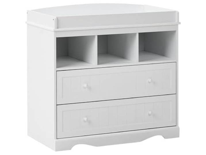 Beliani Wickelkommode Weiß Baby Wickeltisch Kommode Schmal Regale Holzwerkstoff, Gefärbt, 90 x 50 x 86 cm