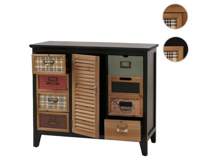 Commode de pharmacien HWC-O63 armoire à tiroirs porte-étiquettes volets vintage Shabby 80 x 91 x 40 cm ~ Corps noir