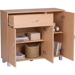 FineBuy, Kommode + Sideboard, Sideboard Holz furniert Buche (90 x 30 x 75 cm)