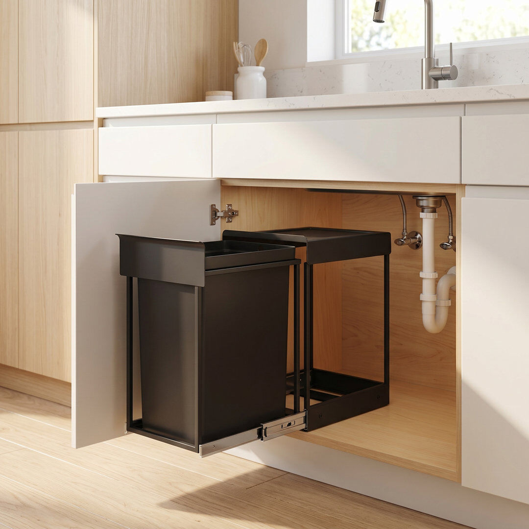Songmics Pull-Out Trash Bin For Kitchen Cabinet, Waste Bin, 20 L, ABS Lid, Steel Frame, Black Black 40L