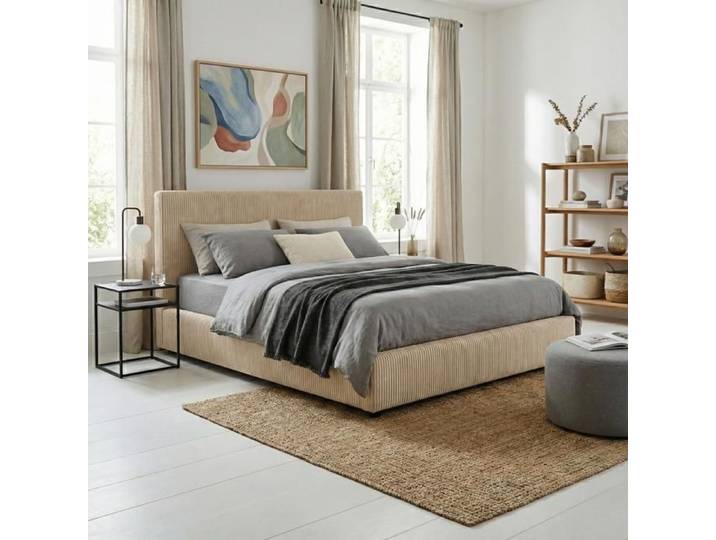 Lit coffre - SAMPUR - Versailles - 180x200 cm - Velours côtelé Beige - Coffre 900 L