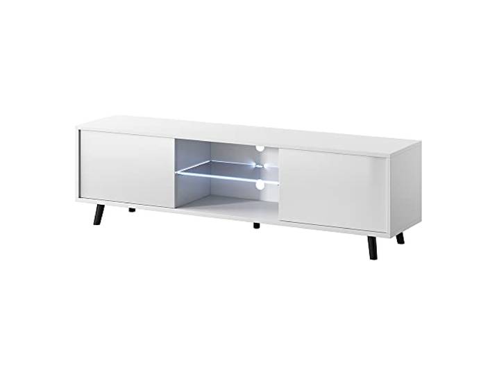 Selsey TV Schrank Board Sideboard Fernsehtisch Fernsehschrank 140 cm LED Beleuchtung Weiß Lefyr