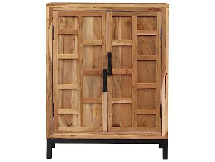 KKgypkn Sideboard Massivholz Akazie 60x35x76 cm Braun Pulverbeschichteter Stahlsockel, Stauraum für Bucher, Leichte Montage, Einzigartige Holzmaserung