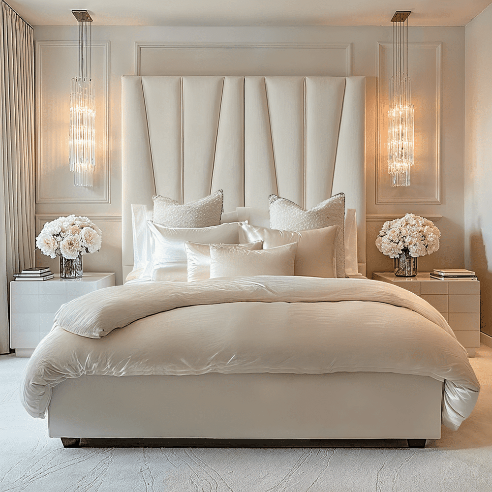 Charlotte Luxury Vanilla Velvet Upholstered Bed, Super King