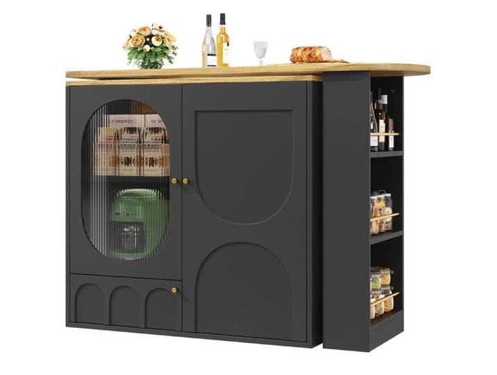 Îlot central rotatif 360° – meuble de cuisine – bar haut – noir – MDF et métal