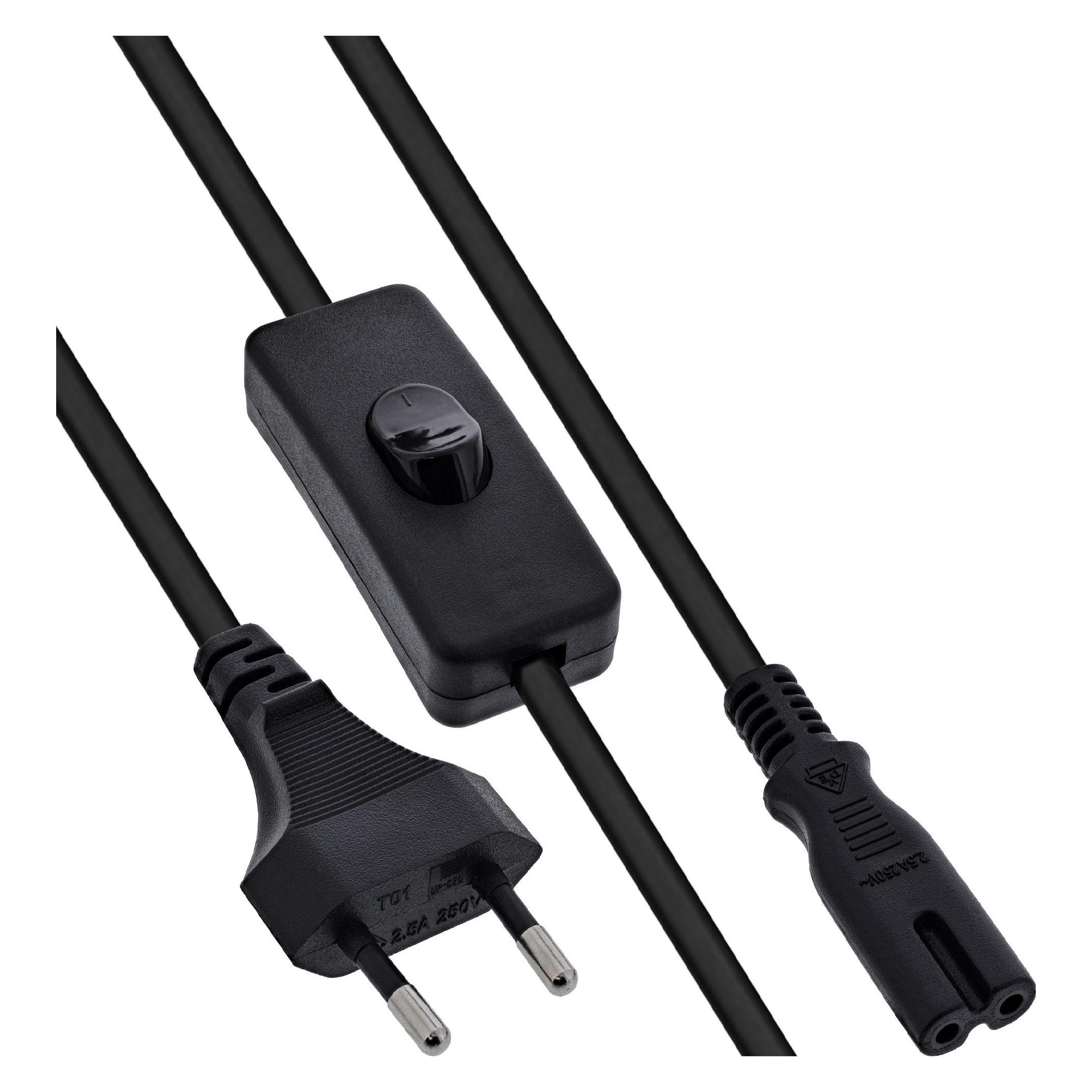 InLine Euro Netzkabel mit Schalter, CEE7/16 zu IEC-C7, schwarz, 1,5m (1.50 m) (16154)