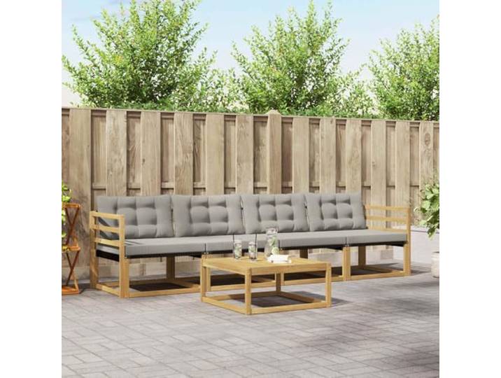 RJPLMFV Modulares Sofa für den Außenbereich, 5 Stück, Akazienholz, weiß, grau